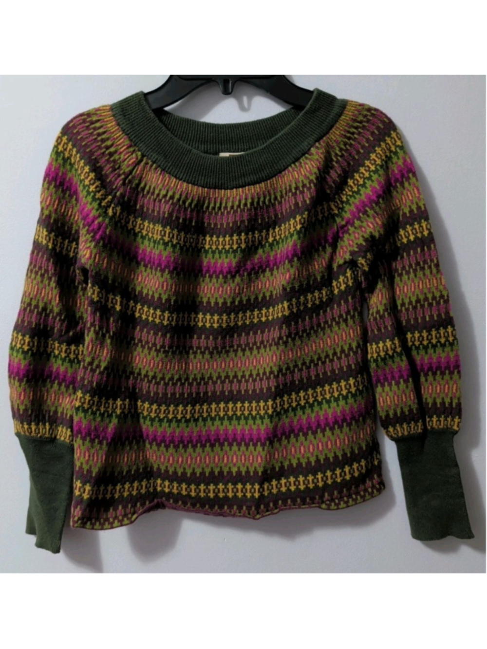 Tea Collection Ingrid Jacquard Girls Sweater Olive Green Pink Ribbed Fair Isle 7